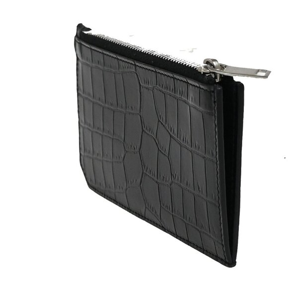 SAINT LAURENT Logo Compact Card Case Coin Wallet Embossing Leather Black - Picture 15 of 16